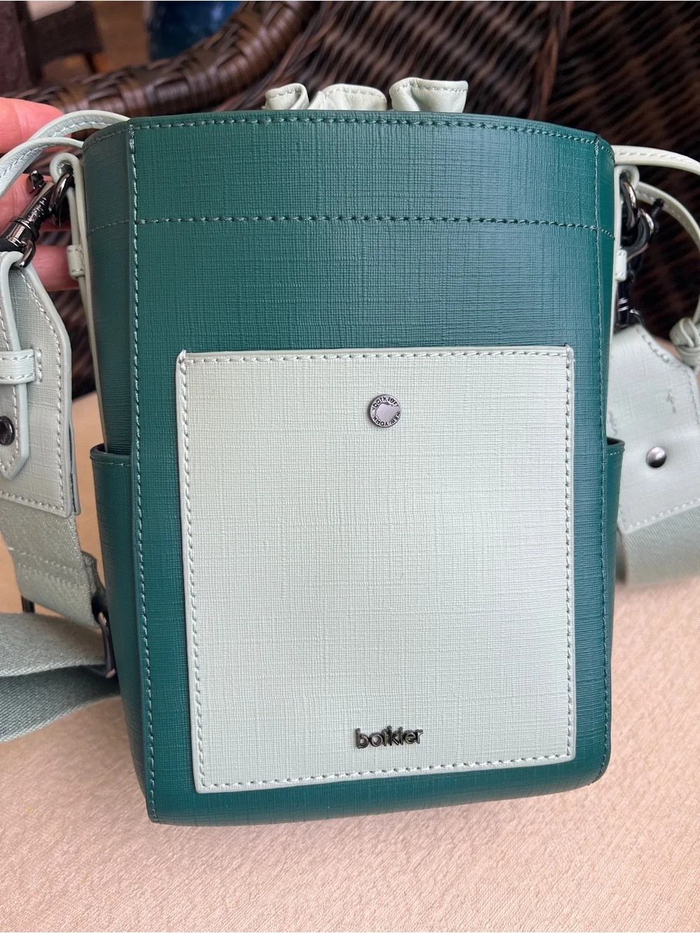 BOTKIER Park Slope Mini Wide strap leather bag Emerald combo green NWT